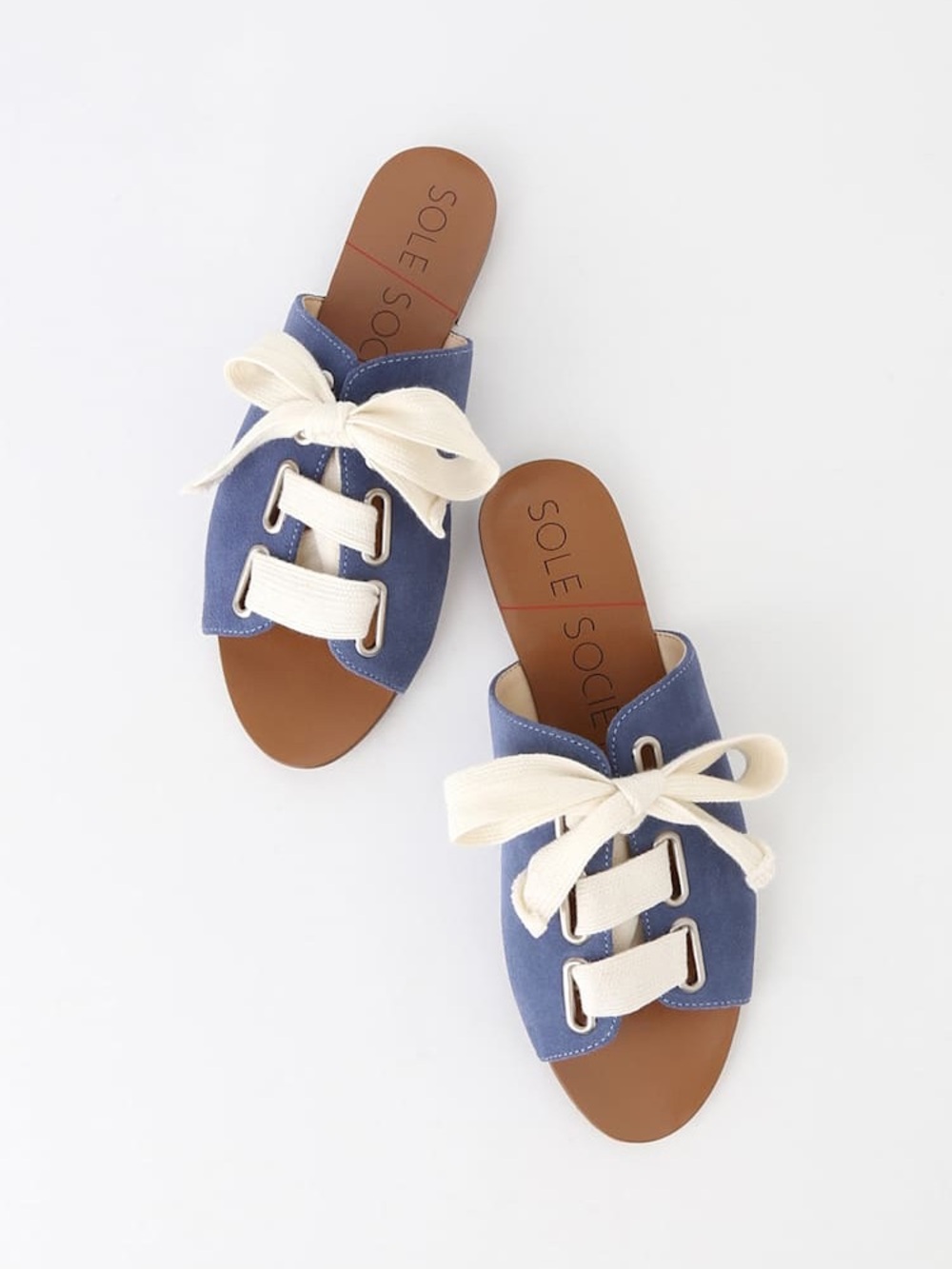 Sole Society Marinn Blue Jean Lace-Up Suede Leather Slide Sandals Womens Size 10